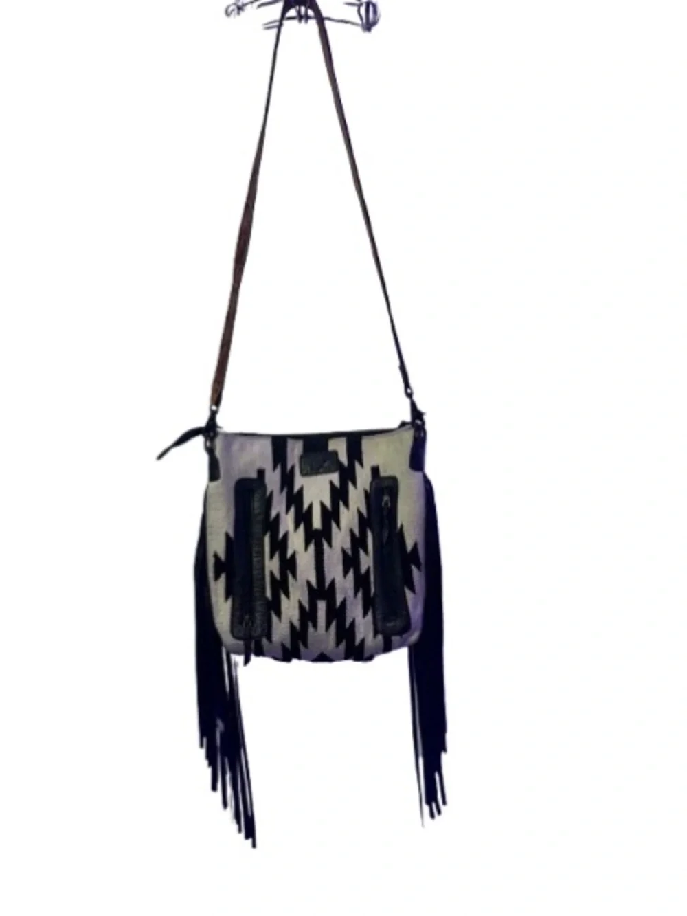 American Darling Boho Fringe Concealed Carry Purse Gently Preloved Black/White